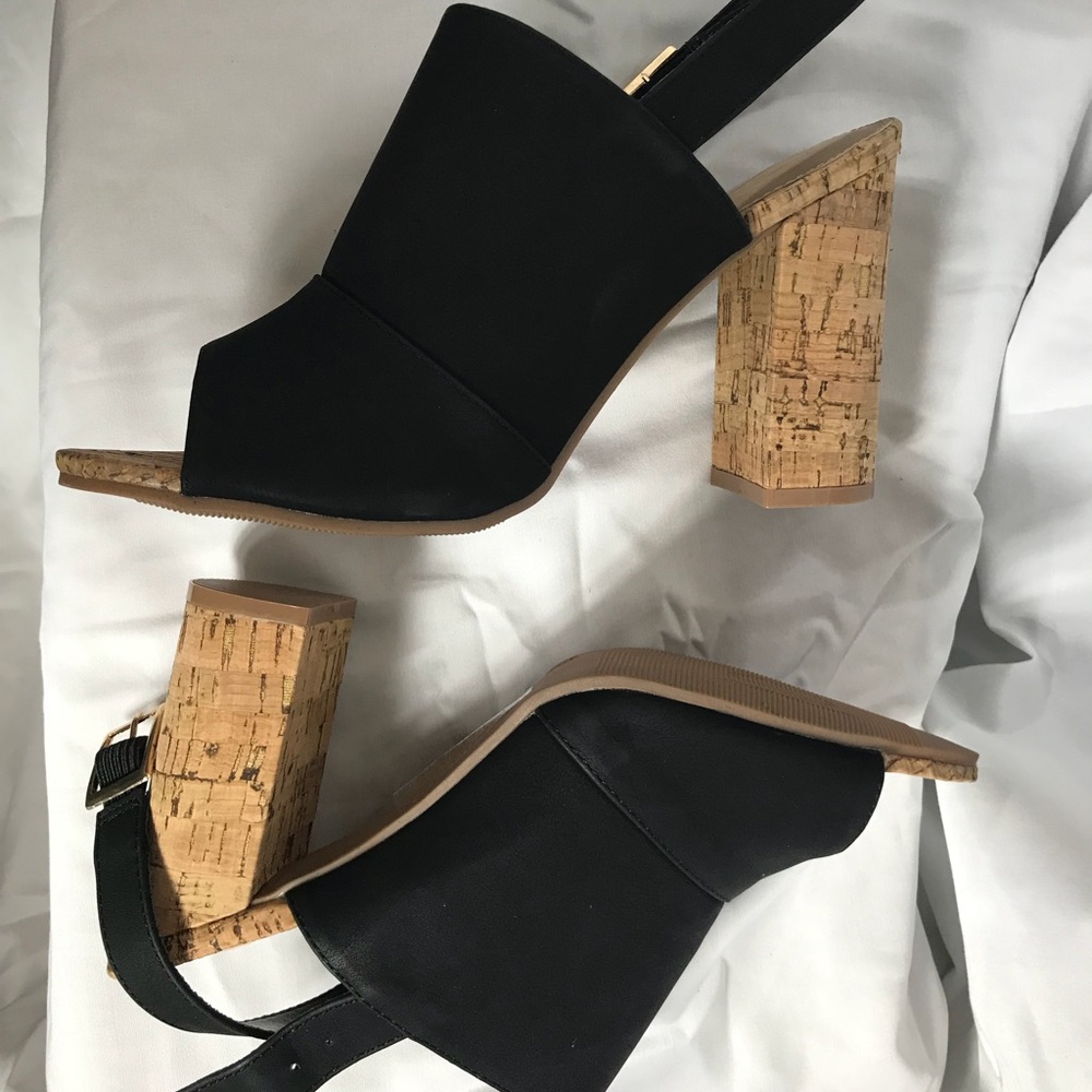 YOKI Black Cork Heels (Slingback)